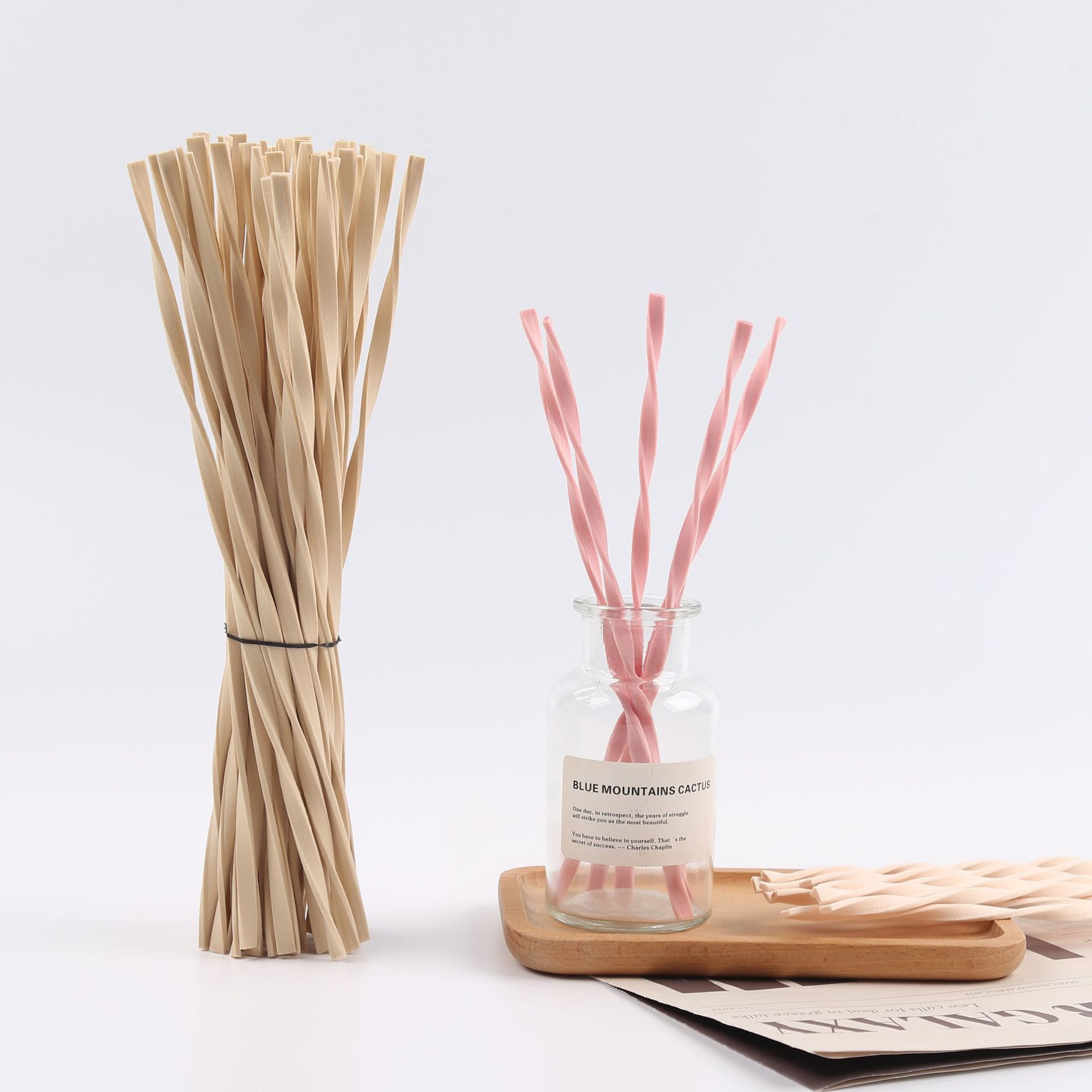 Home Fragrance London - 10pcs L30cm Pink/Wood Color Reed Diffuser